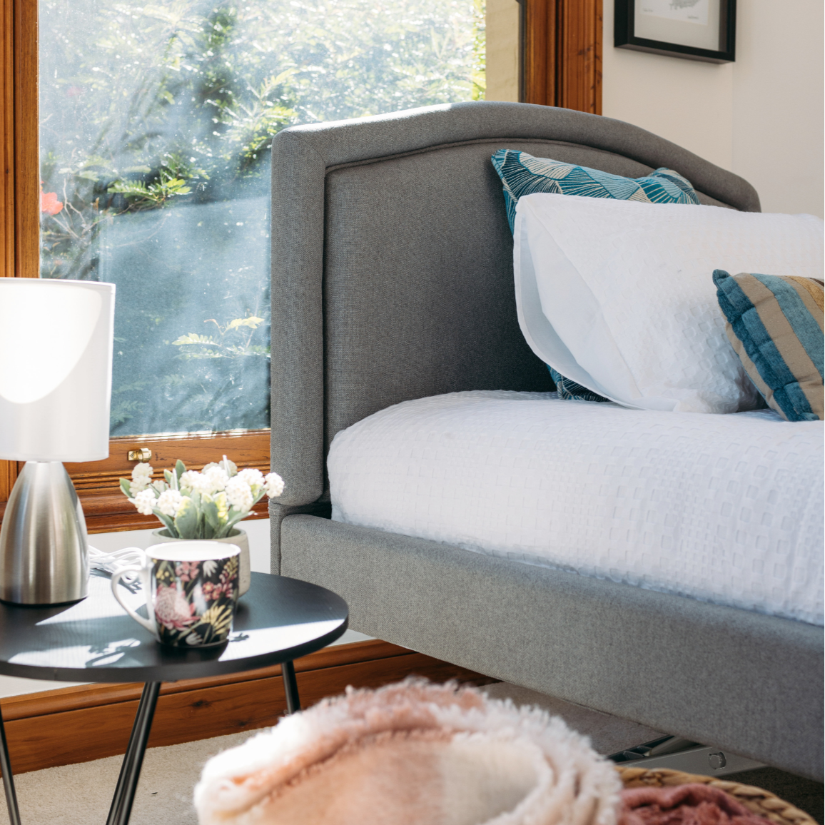 Close up of the head board on a Casero Duo bed in bedroom