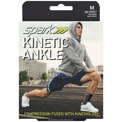 Photo of a man wearing the Spark kinetic ankle sleeve while in a lunge position