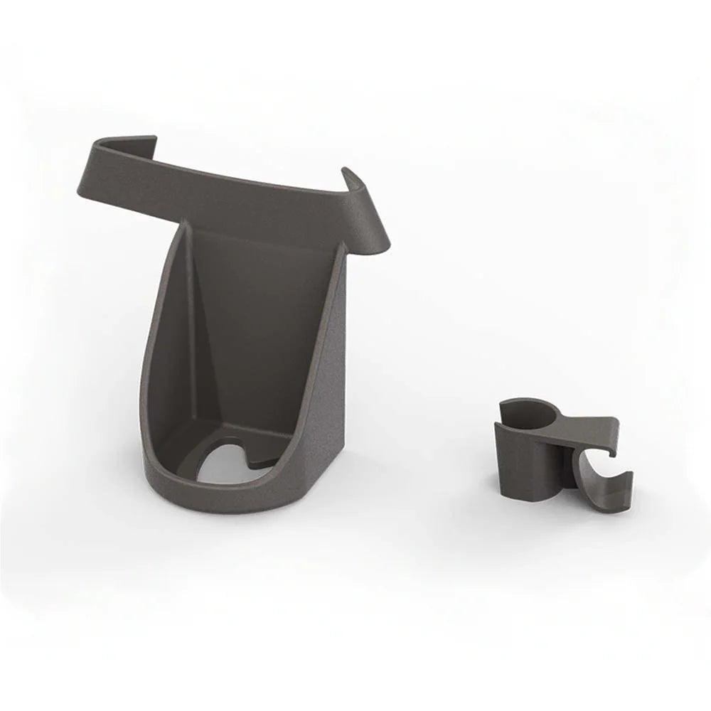 Both components of the cane holder showing the bottom bracket and clip that attaches to seat