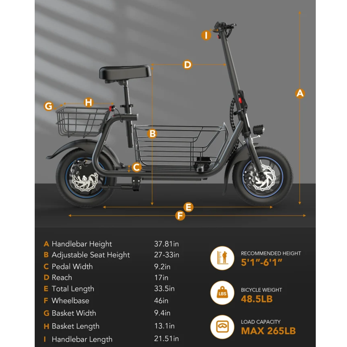 Gyroor C1S Lightweight Seated Electric Scooter with baskets