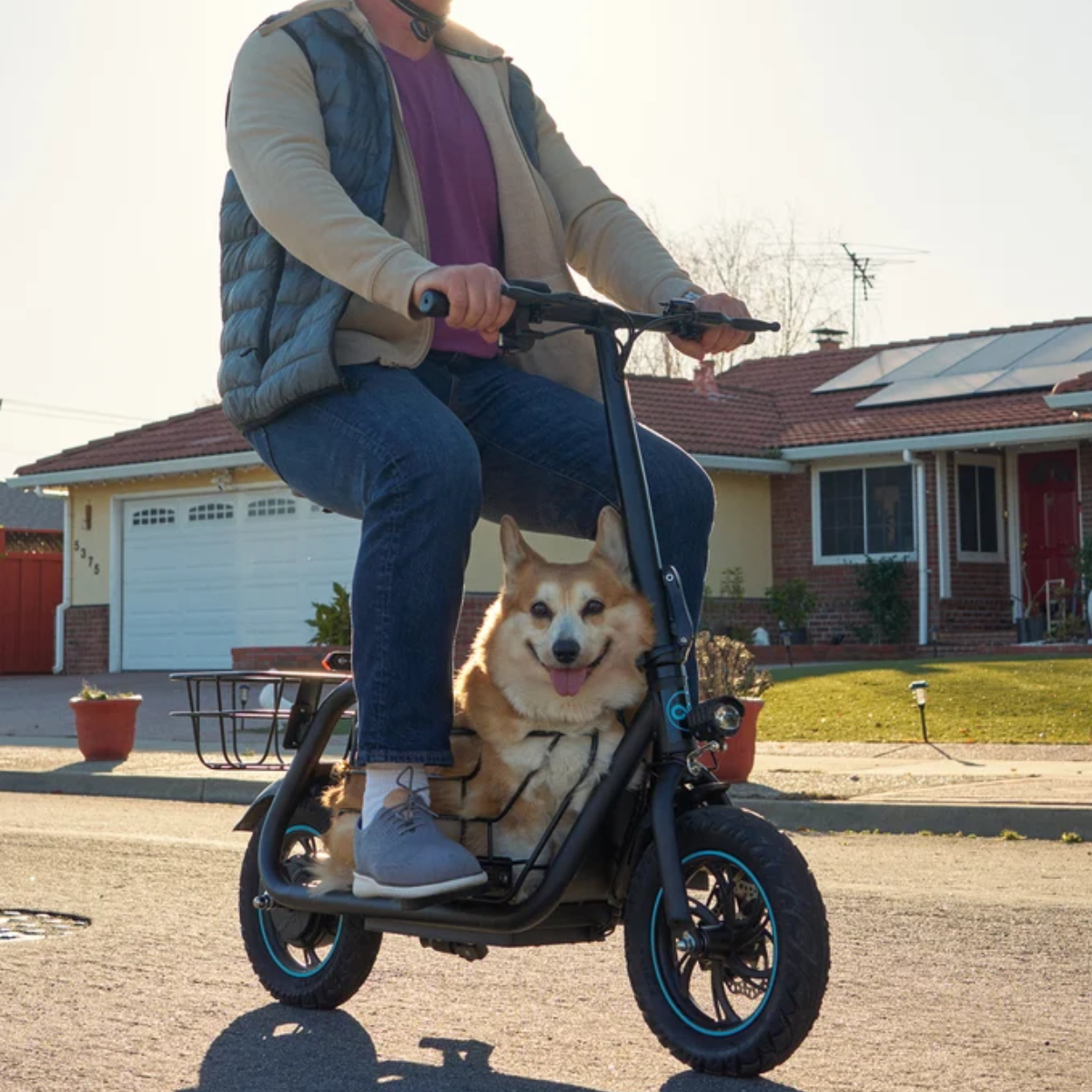 Gyroor C1S Lightweight Seated Electric Scooter with baskets