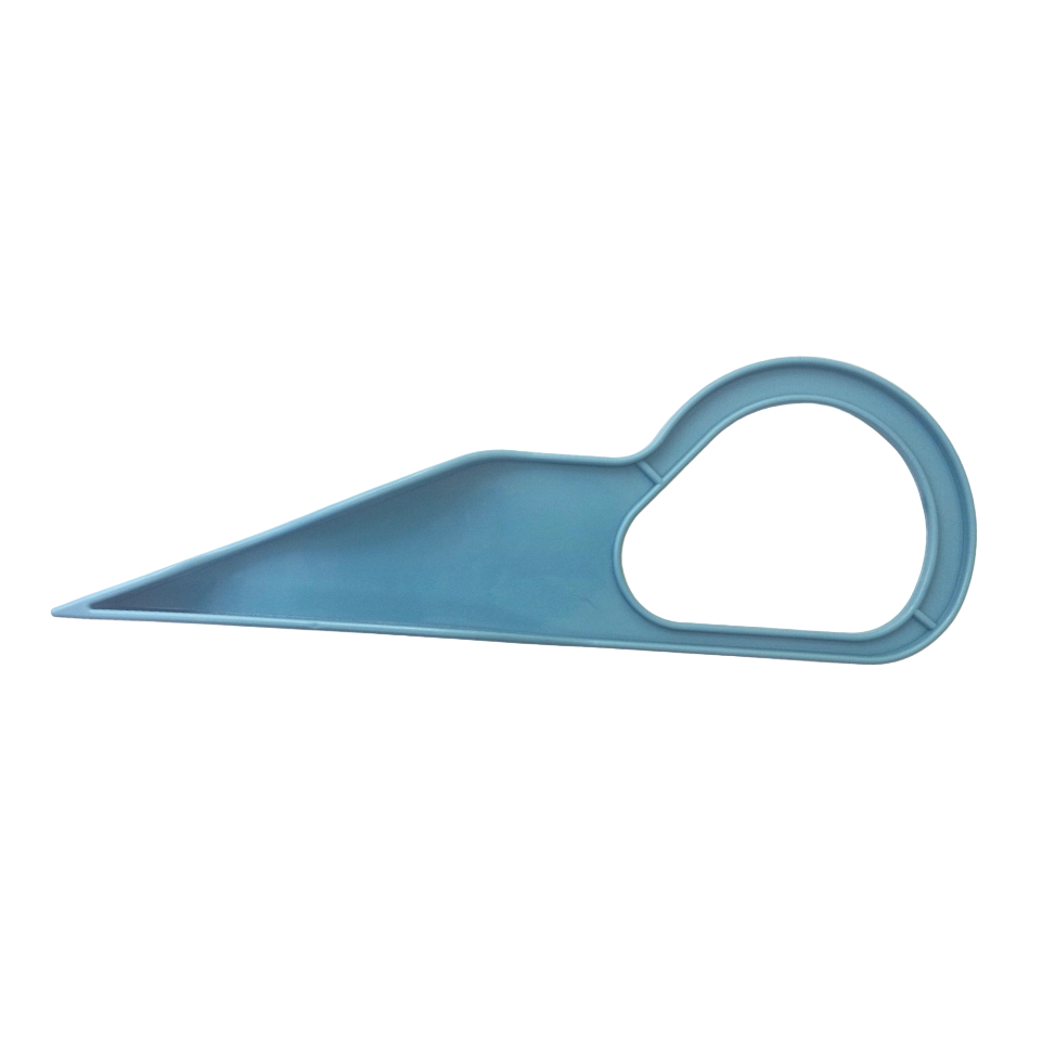 Blue plastic mattress lifter tool on a white background