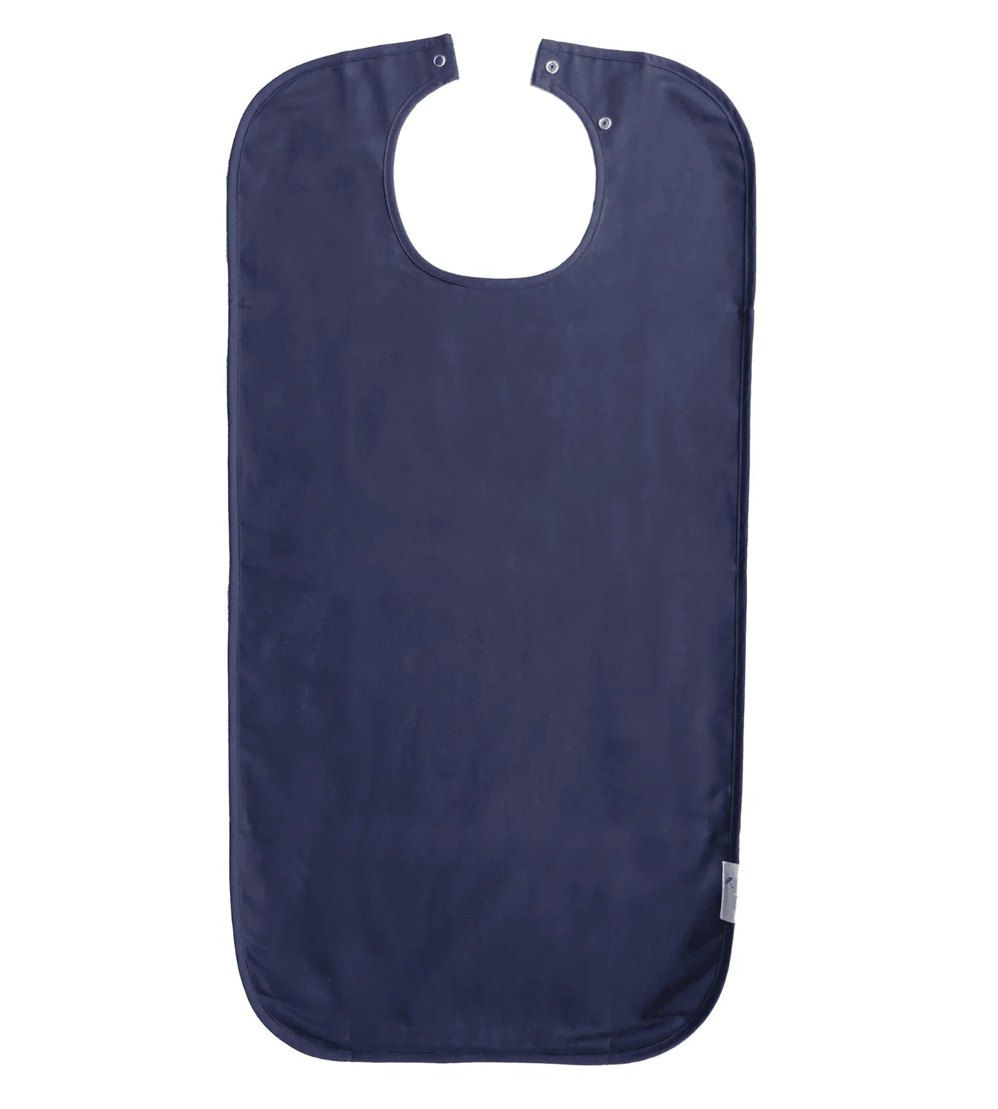 Navy coloured adult bib on white background