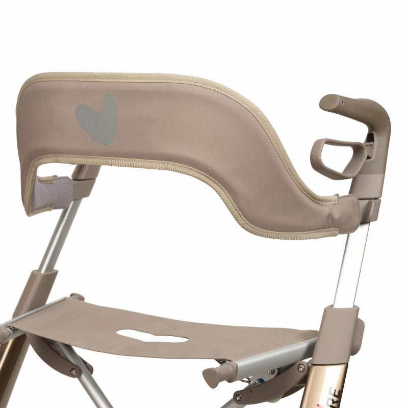 Beige colour backrest with heart shaped reflector for Ultralight rollator on white background