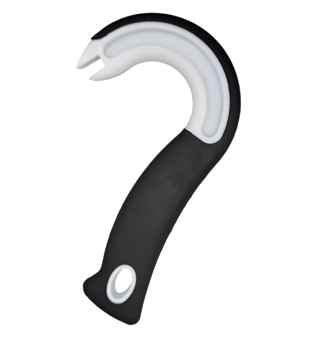 Black and white curved tool on a white background