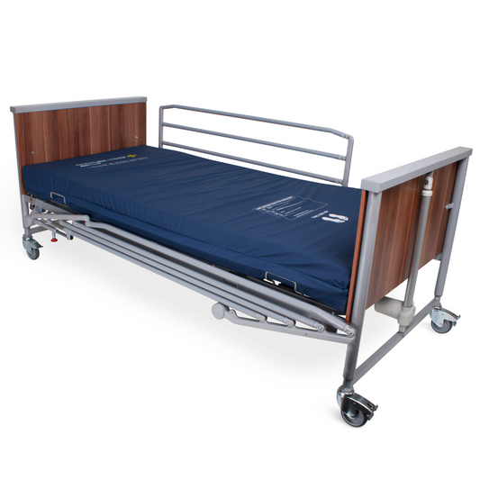 Fold down side rail for Bock v2 electric bed